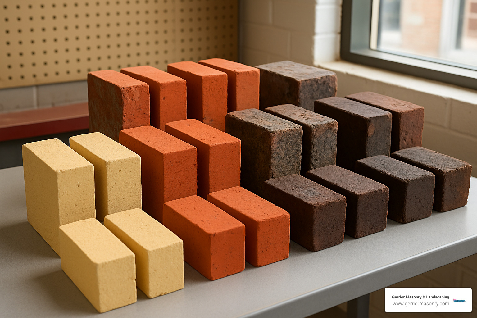 Various chimney brick samples showing different colors, textures, and sizes including fire bricks, clay modular bricks, and reclaimed options - chimney brick