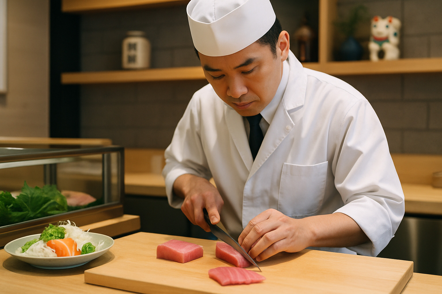 Fresh sashimi being prepared by chef - japanese food near me