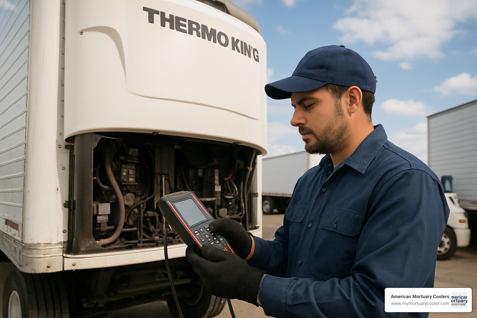 mechanic scanning Thermo King unit - refrigerated truck trailers for sale