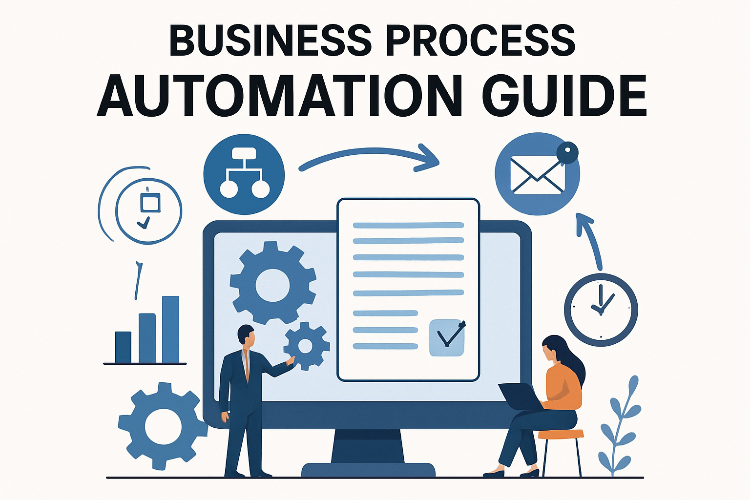 Entrepreneur celebrating automation success with graphs showing improved efficiency, reduced costs, and increased time for strategic work - business process automation guide