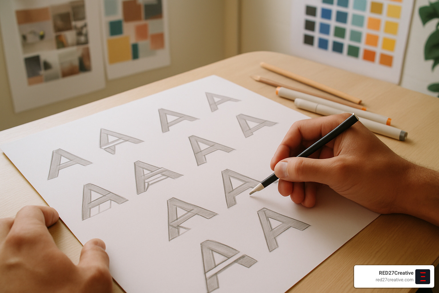 Logo Design Services Naperville: Because First Impressions Matter • Logo Design Services Naperville • RED27Creative Sketching session showing logo concept development - Logo Design Services Naperville