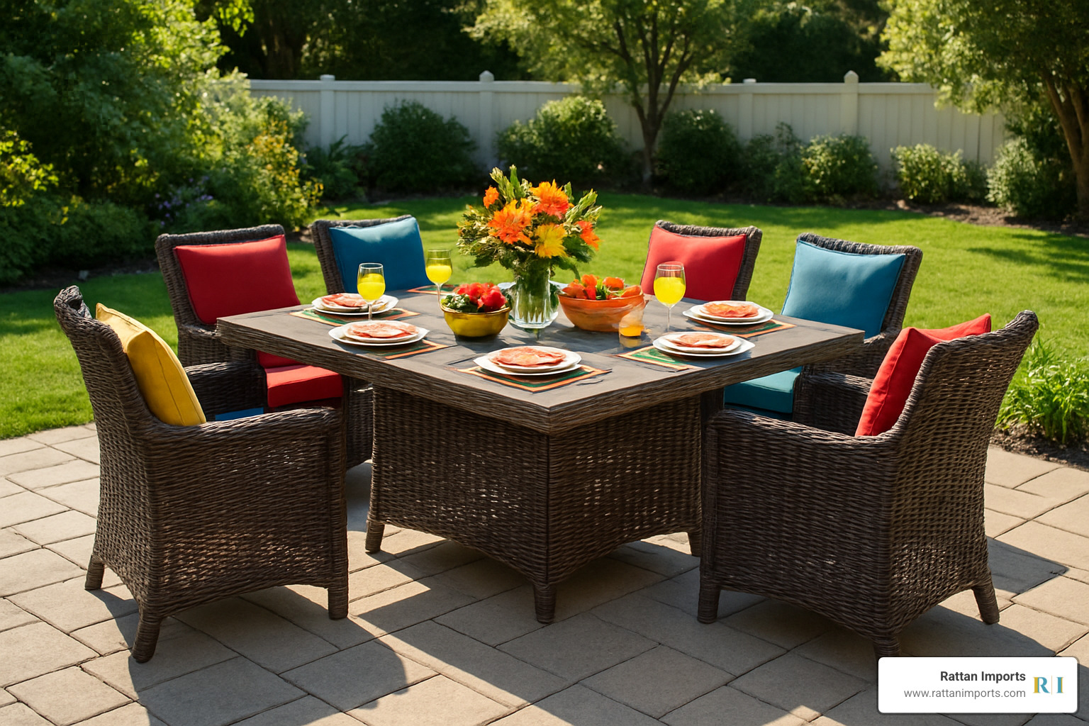 party-ready 7-piece outdoor wicker dining set - outdoor wicker dining table and chairs