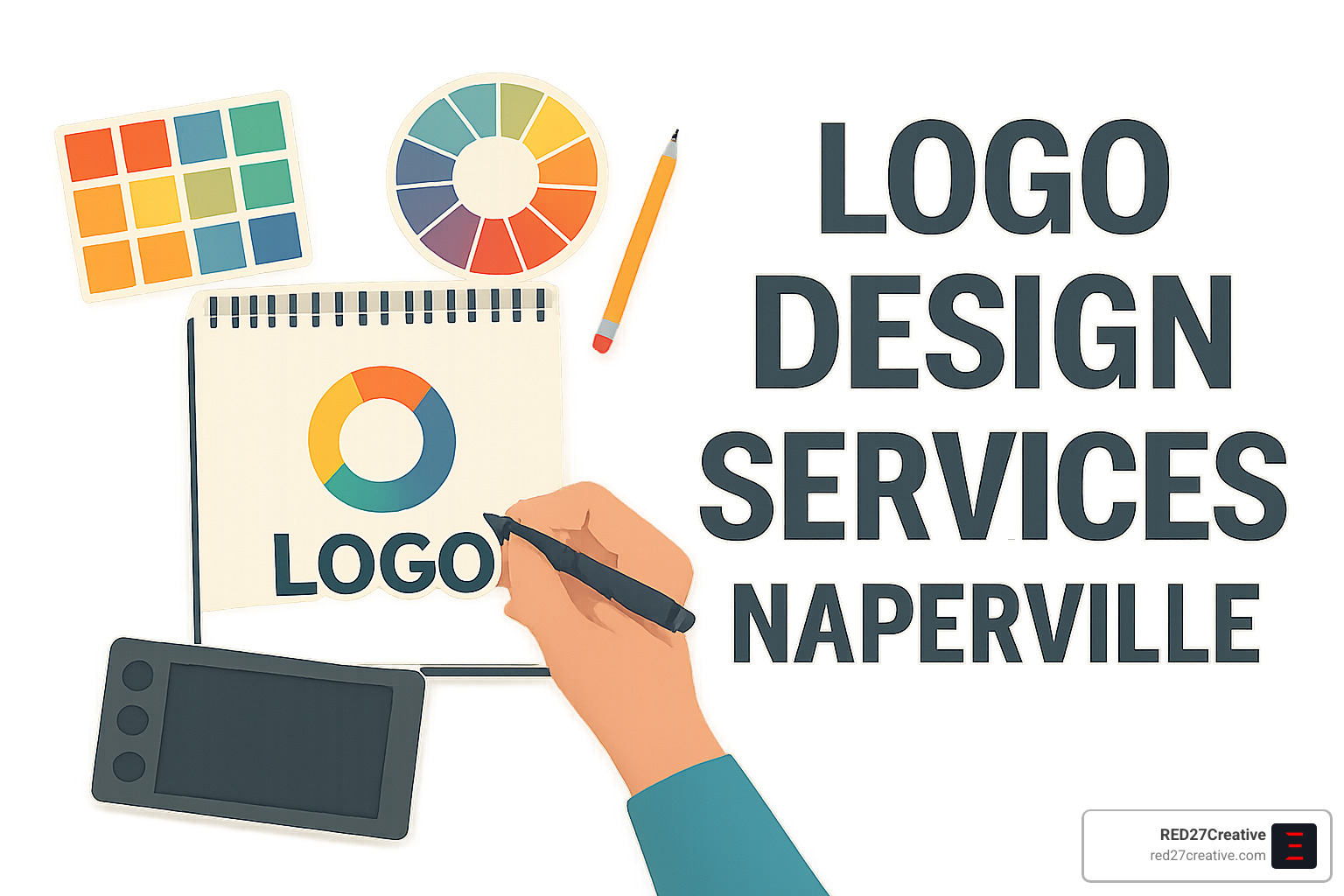 Logo Design Services Naperville: Because First Impressions Matter • Logo Design Services Naperville • RED27Creative Brand kit mockup showing logo applications across various materials - Logo Design Services Naperville