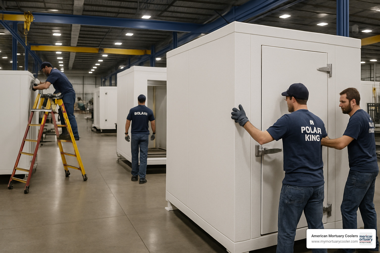 Modern Polar King manufacturing facility with workers assembling seamless fiberglass walk-in coolers - polar-king