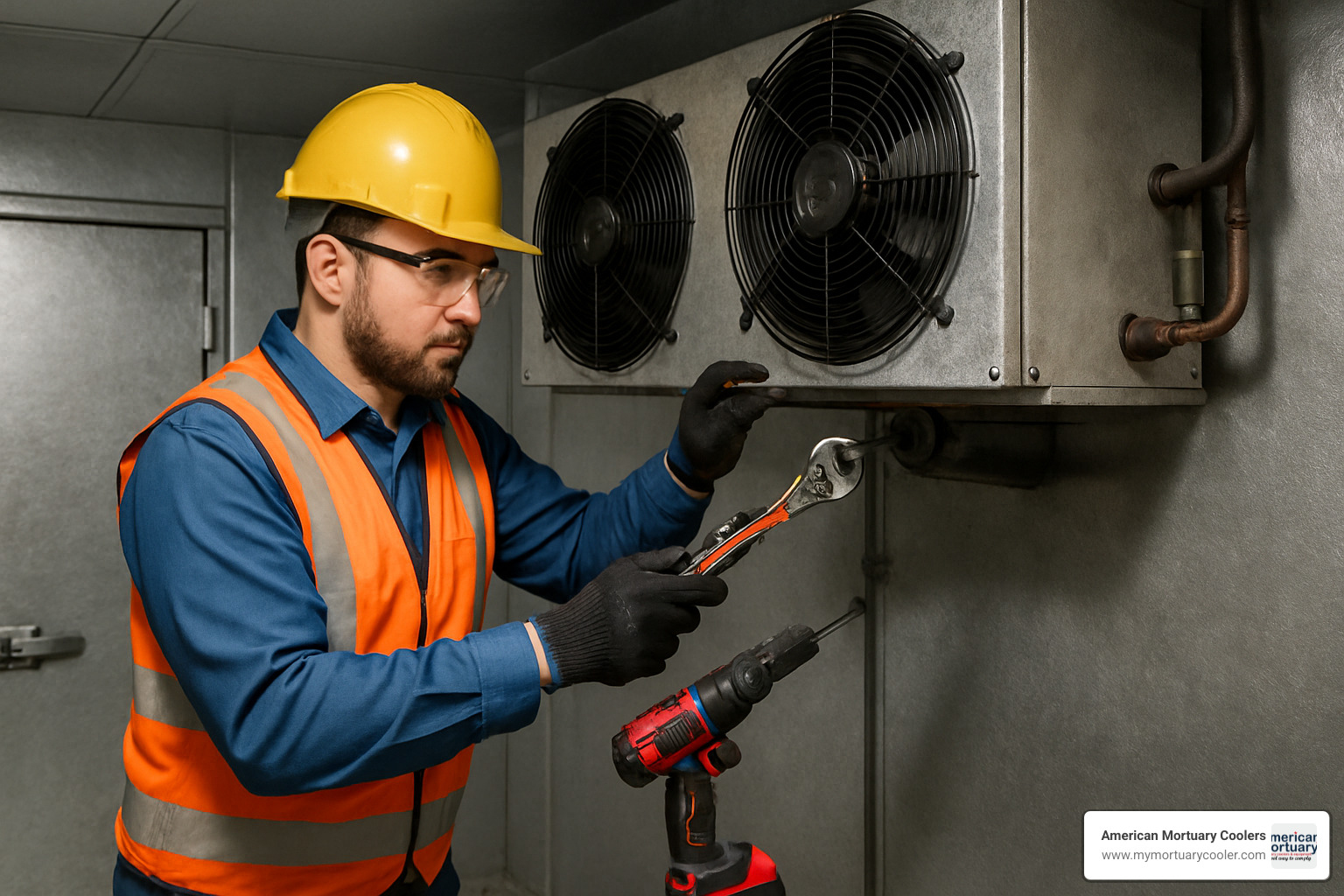technician performing freezer room maintenance - freezer-room