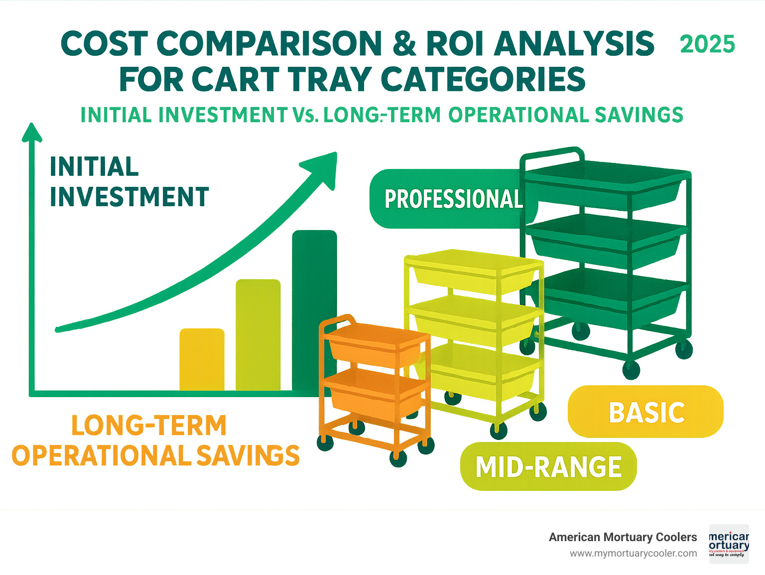 Cost comparison and ROI analysis for different cart tray categories showing initial investment versus long-term operational savings - cart tray infographic 