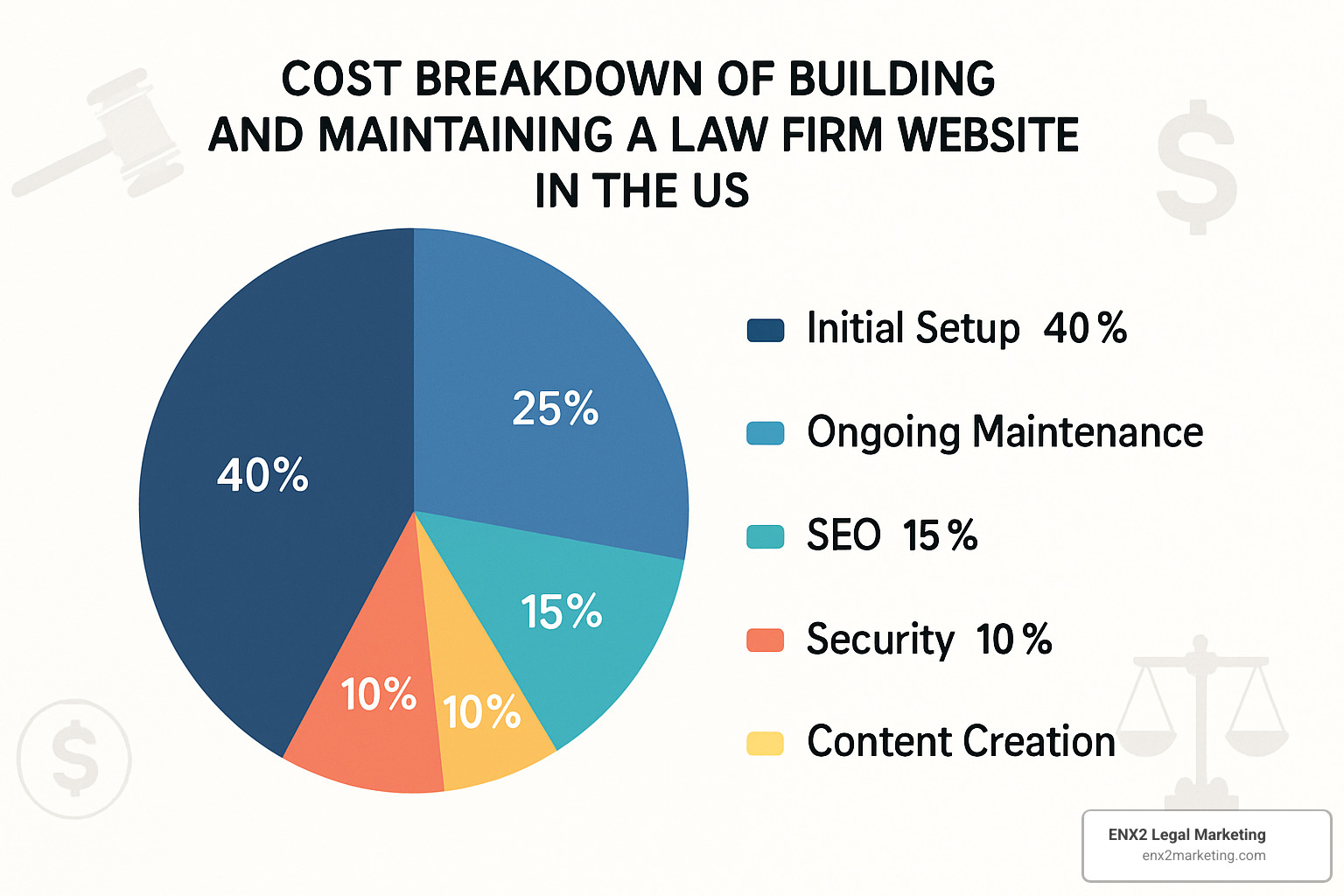 budget pie chart showing website cost breakdown - lawyer web