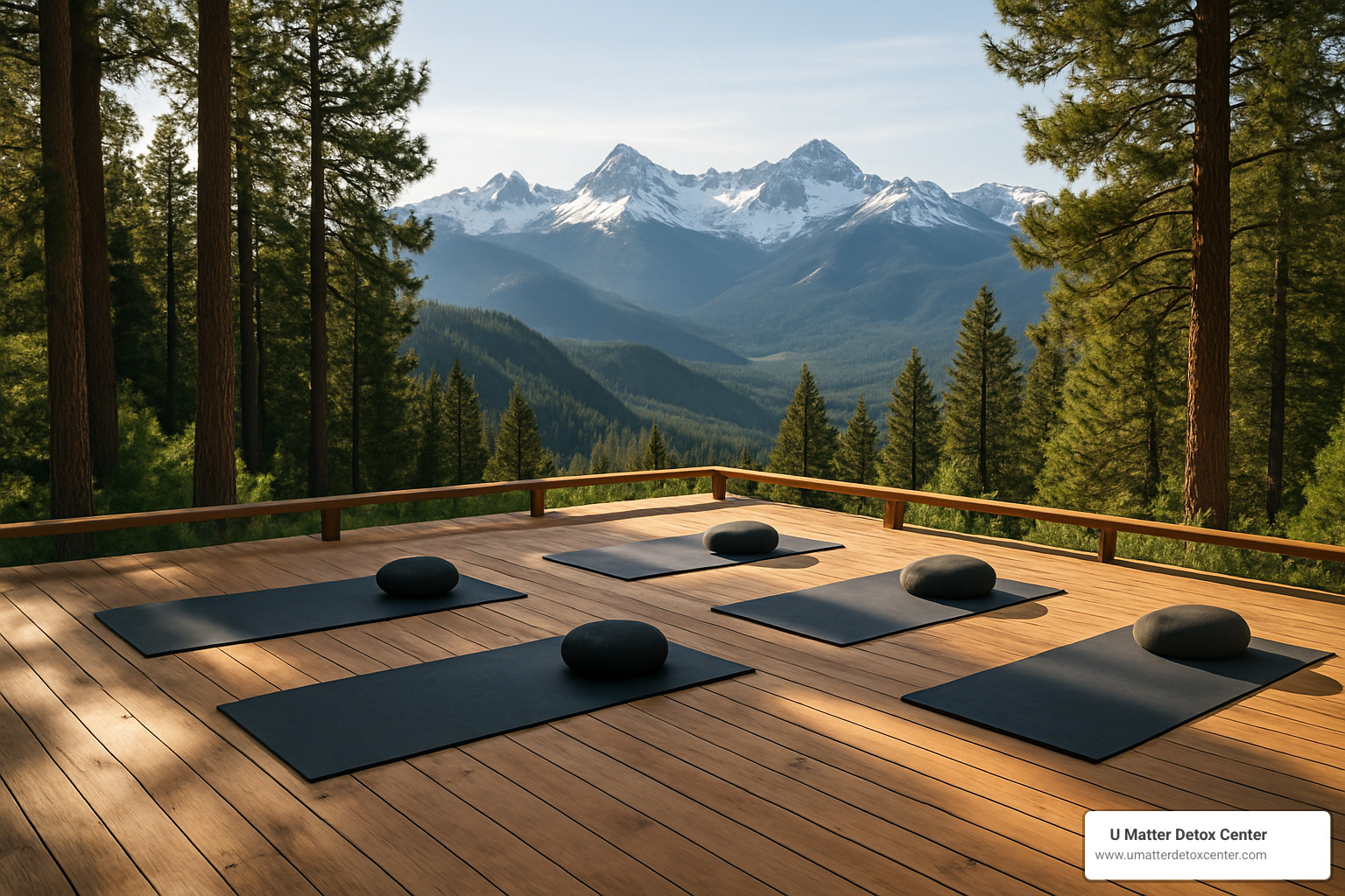 alpine meditation deck overlooking mountain vista - holistic drug rehabilitation