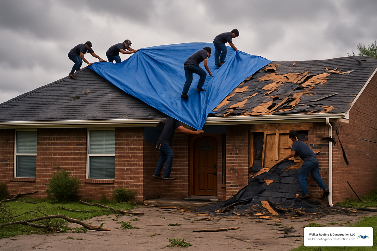 Emergency roof tarping after storm damage - insurance claim roof repair