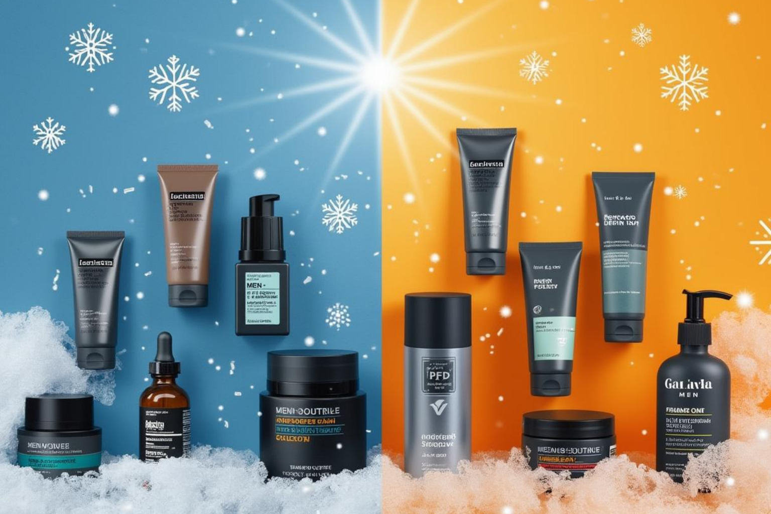 Seasonal product swaps showing winter vs summer skincare - Beauty tips for men