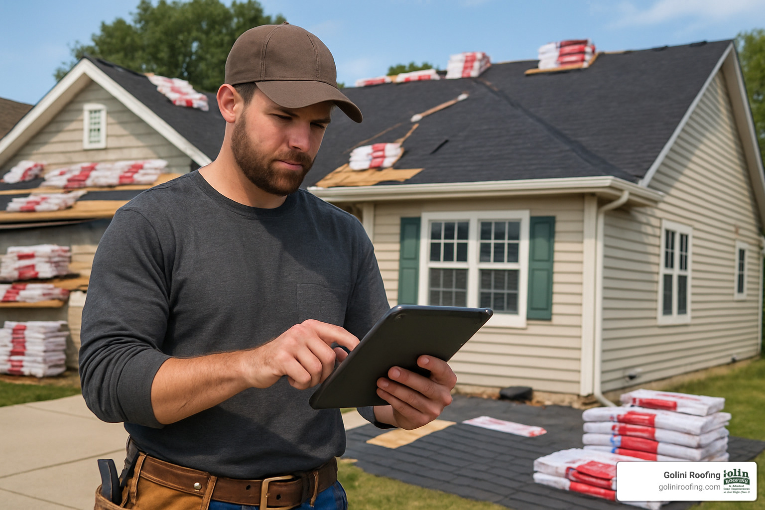 contractor viewing lead on tablet - instant roof quote