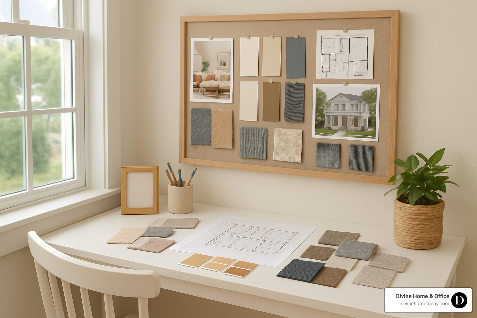 Organized design materials and inspiration boards ready for a consultation - Englewood design consultation