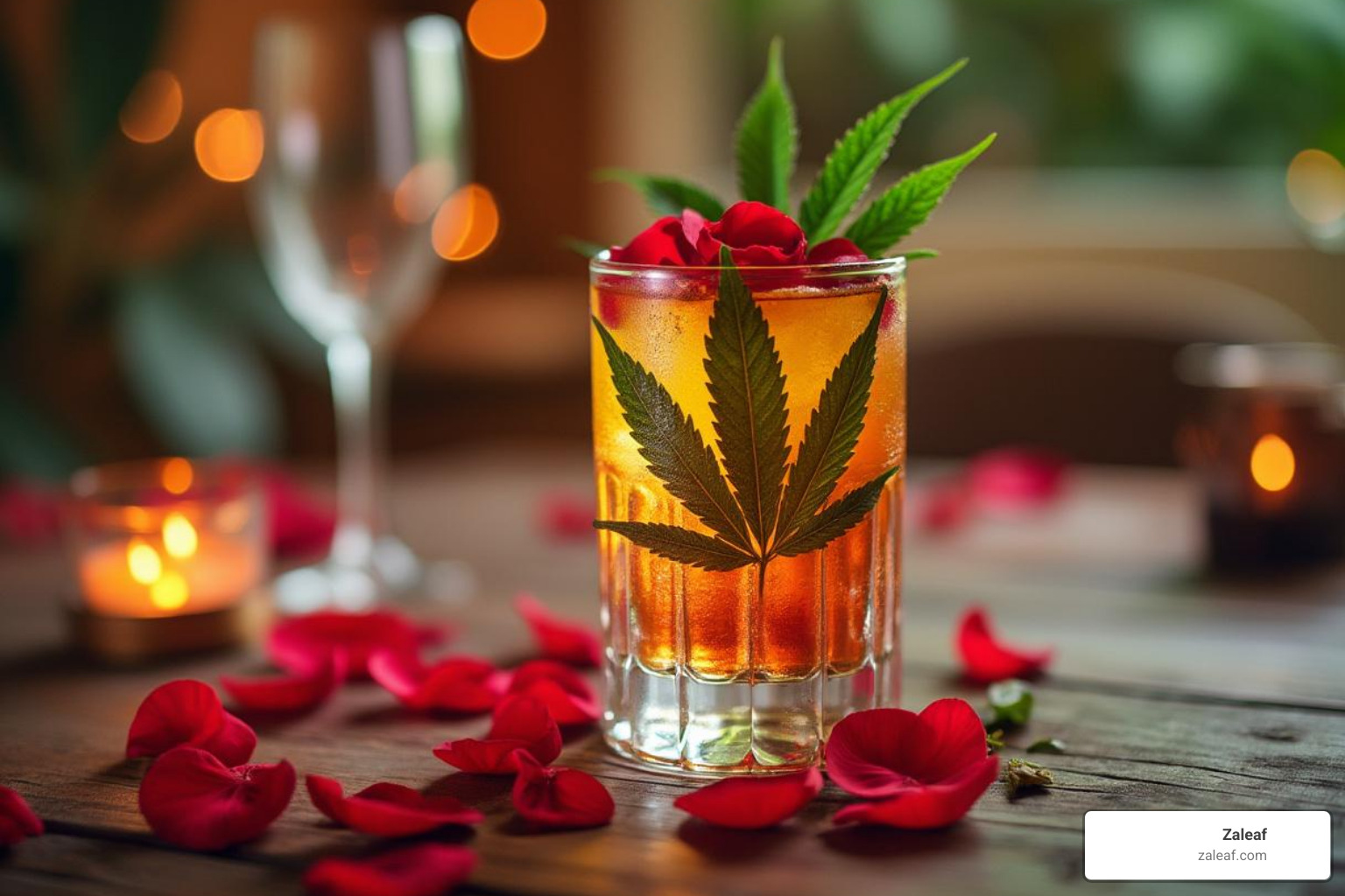 cannabis beverage with rose petals - best cannabis edibles for sex