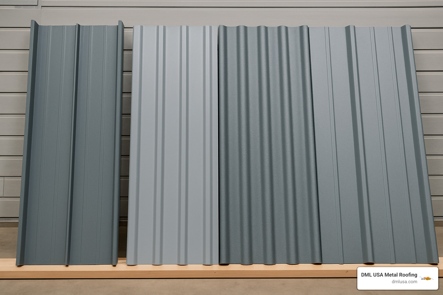 mixed metal roofing panel display showing various profiles and styles - local metal roof suppliers
