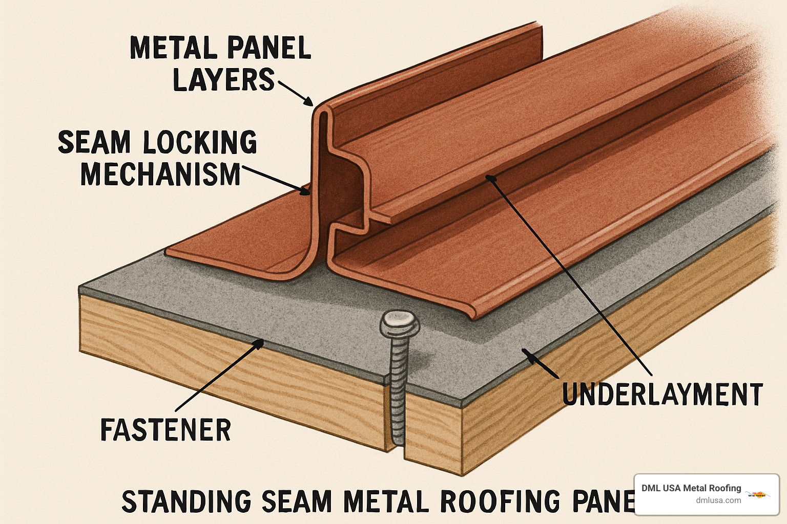 standing seam metal panel cross-section showing layers and construction details - local metal roof suppliers