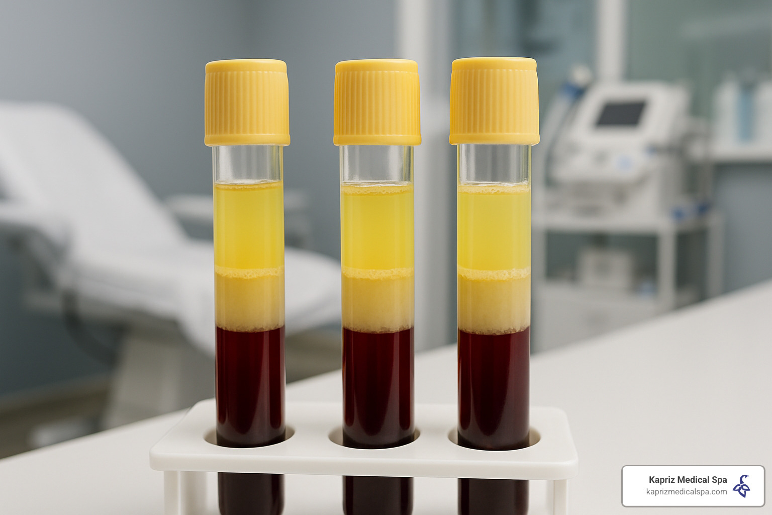 Centrifuged blood tubes showing separation of platelet-rich plasma - PRP for collagen boost