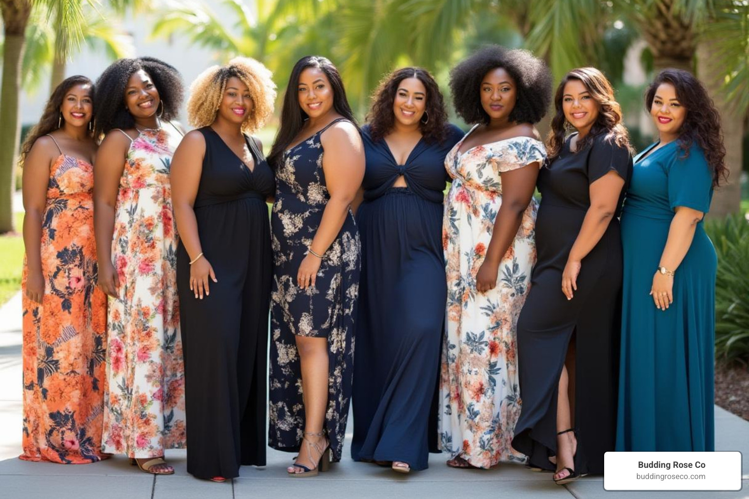 various maxi dress styles showing floral prints, solid colors, and different silhouettes - cute plus size maxi dresses for cheap