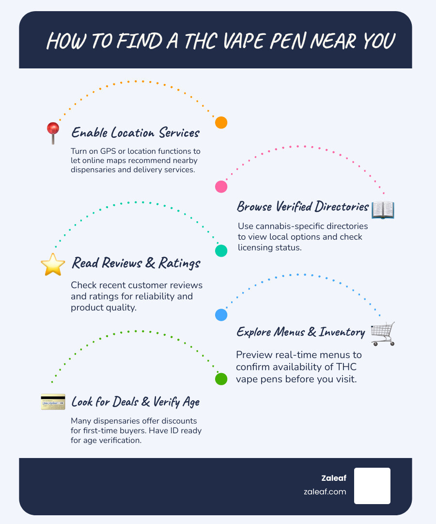 infographic: How to find a THC vape pen near you using online maps and live menus - thc vape pen near me infographic infographic-line-5-steps-blues-accent_colors