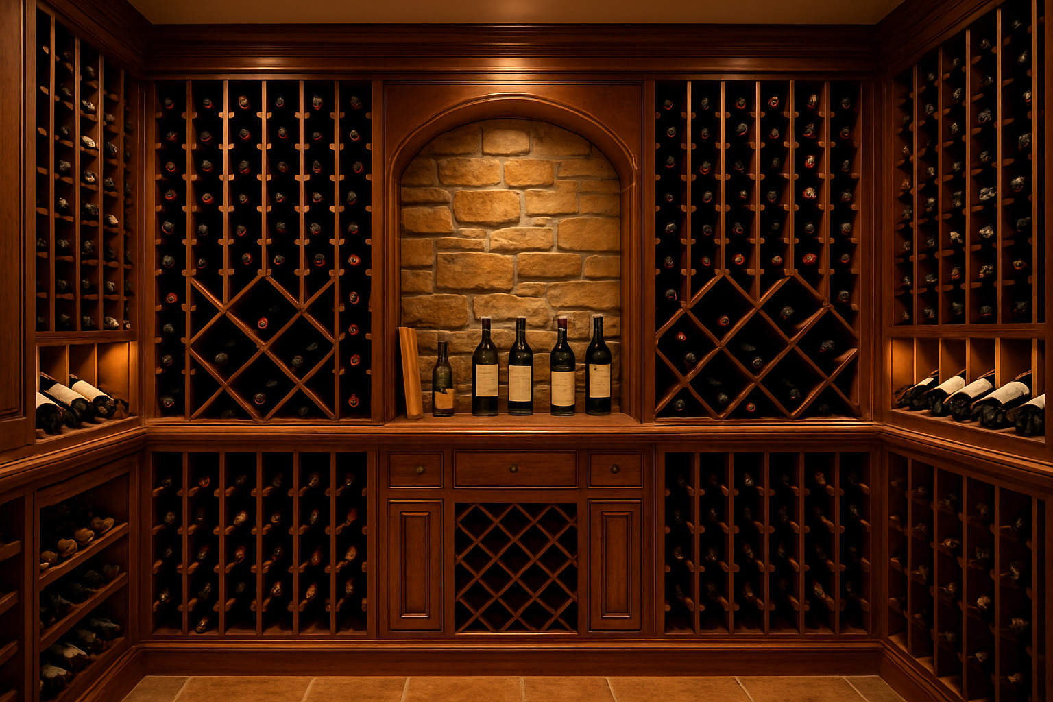 traditional wood wine cellar with stone accents - wine cellar wall ideas