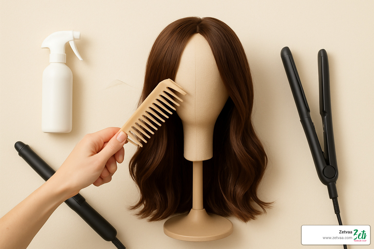 Daily maintenance routine for cap wigs human hair showing proper brushing, storage, and styling techniques - cap wigs human hair