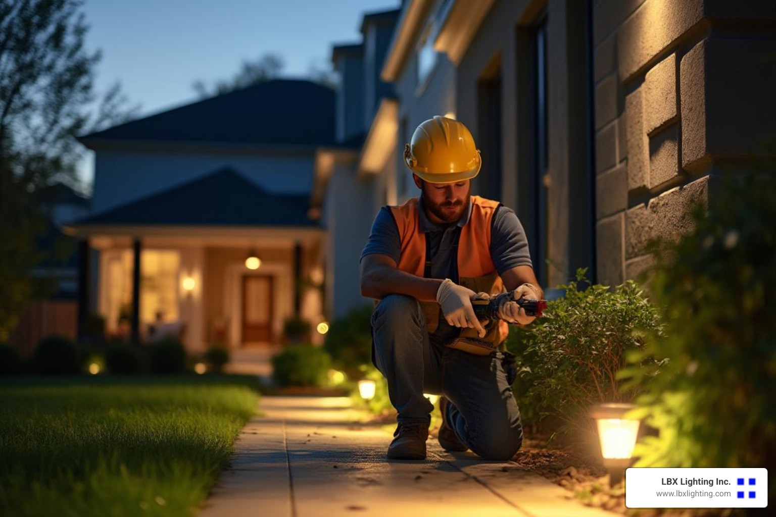 professional outdoor lighting installation process showing proper techniques, safety measures, and quality workmanship - outdoor lighting houston