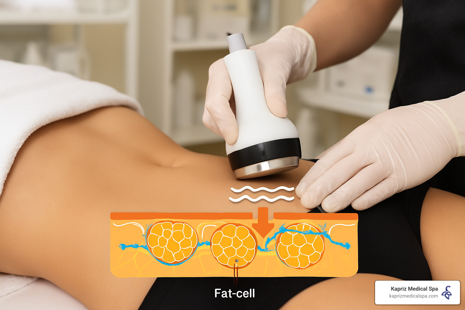 ultrasonic-wand on abdomen; fat-cell breakup; lymphatic drainage; non-invasive - cavitation near me