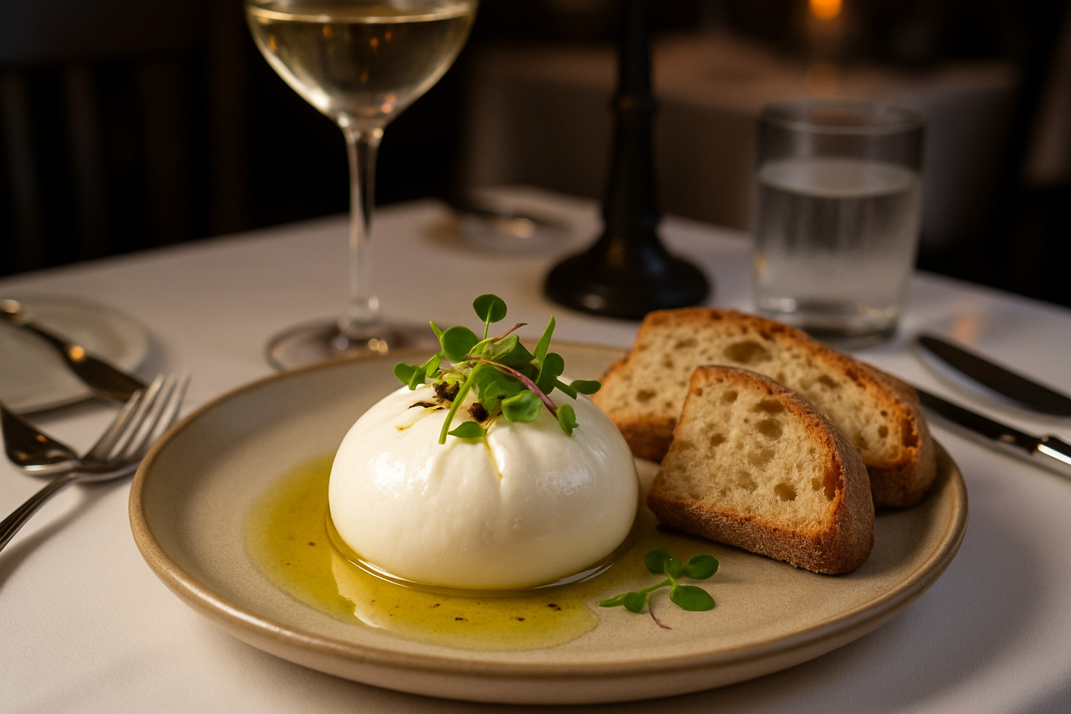 artisanal burrata being served at an upscale restaurant - burrata