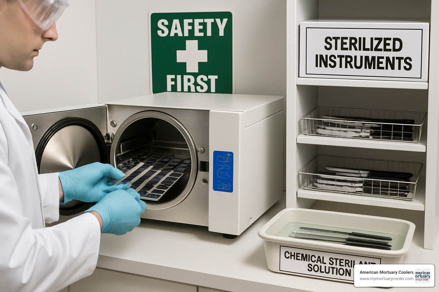 sterilization process showing autoclave, chemical sterilants, and proper storage - dissecting knife