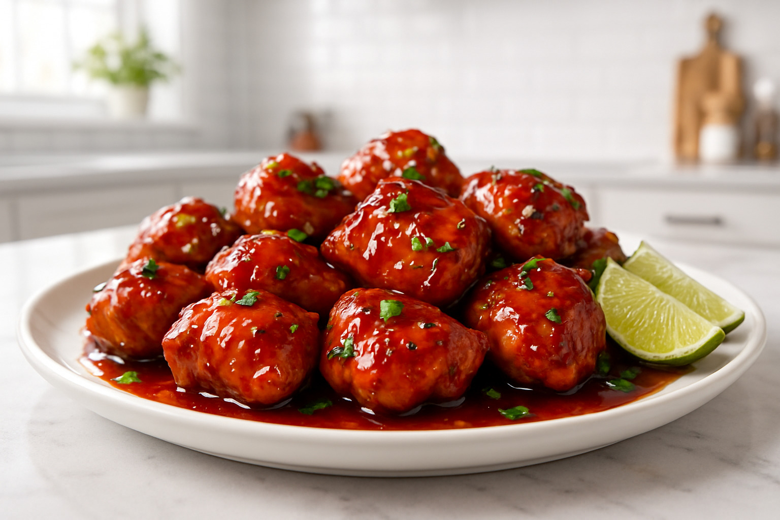 Sweet and spicy glazed chicken with garnishes - chicken recipes