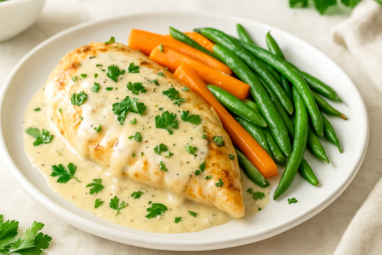 Creamy chicken dishes with herbs and vegetables - chicken recipes