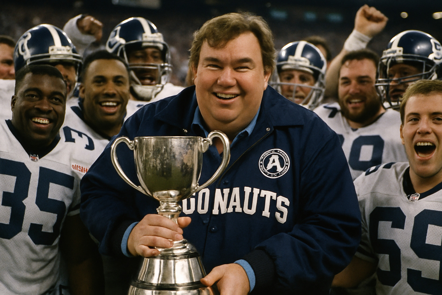 john candy with toronto argonauts grey cup trophy -  john candy