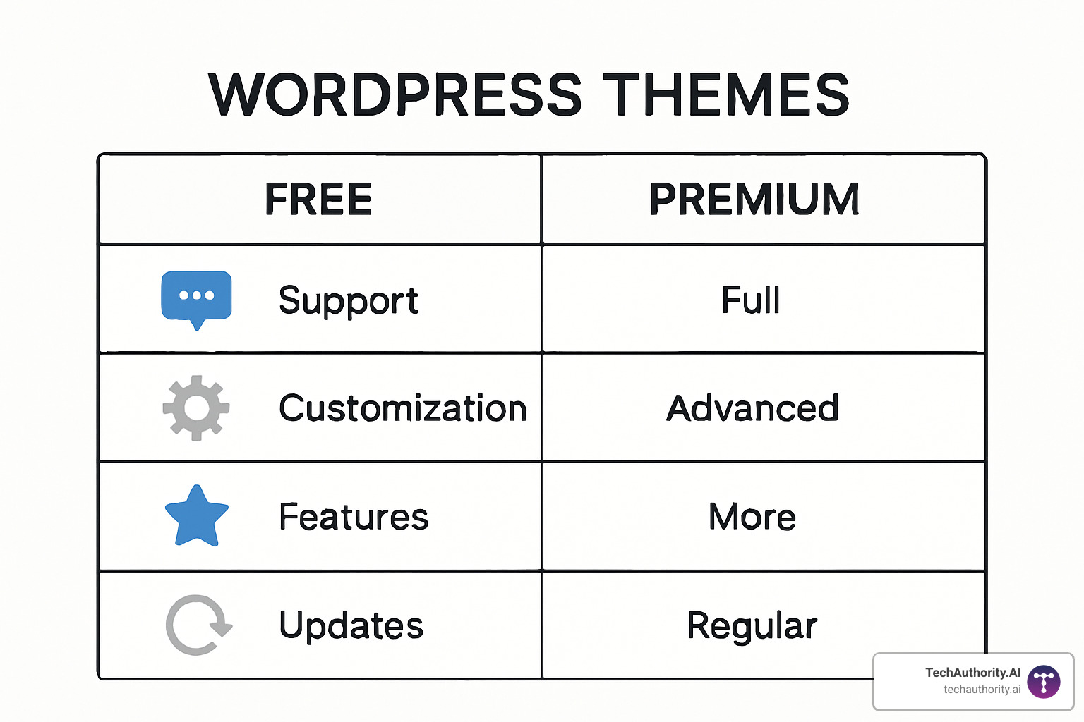 comparison chart showing free vs premium wordpress themes - wordpress themes