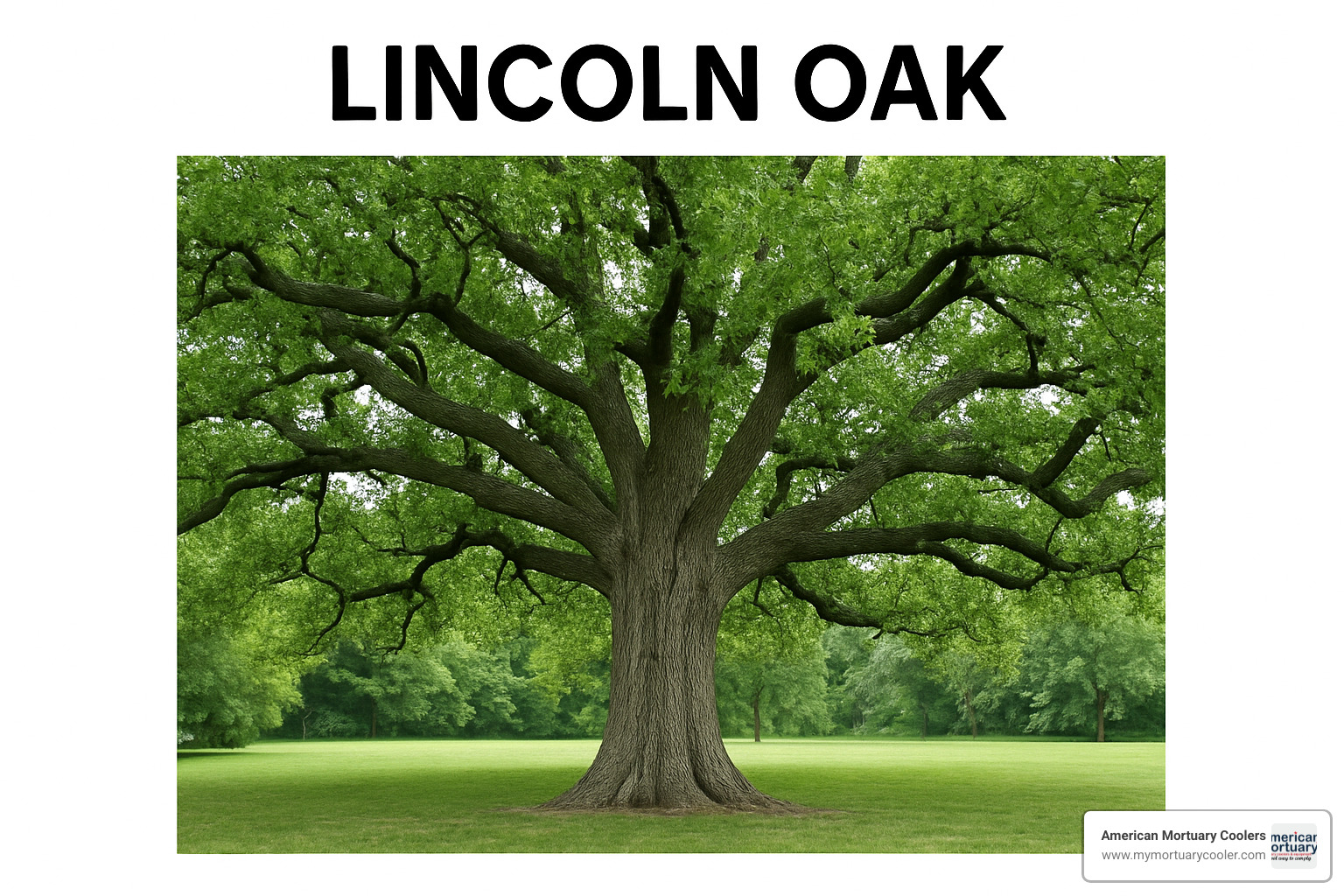 Current memorial site showing the replacement oak tree planted in 1980 with commemorative marker and small park setting - lincoln oak