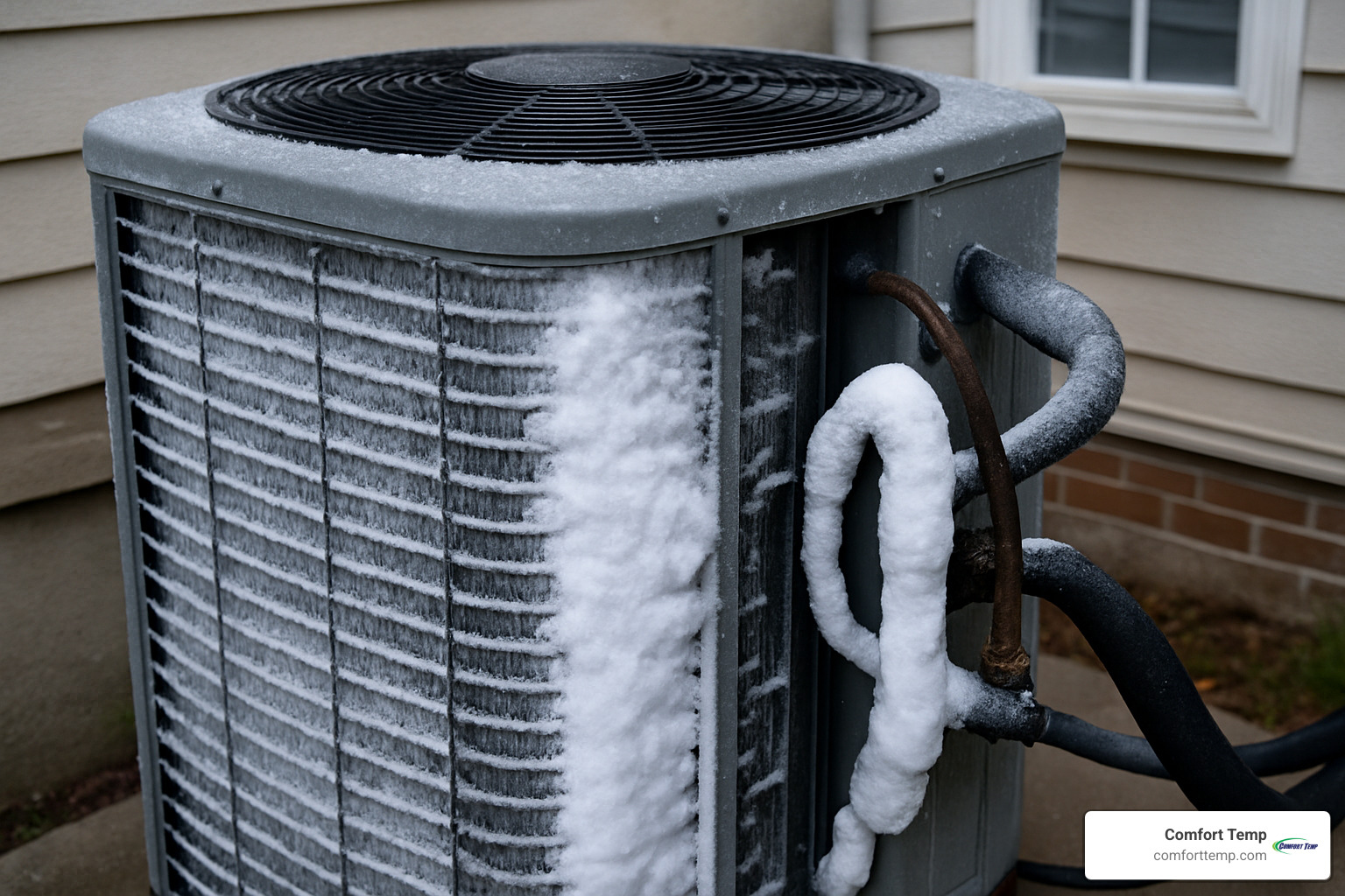 Outdoor AC unit covered in ice during emergency breakdown - ac repair near me 24 7