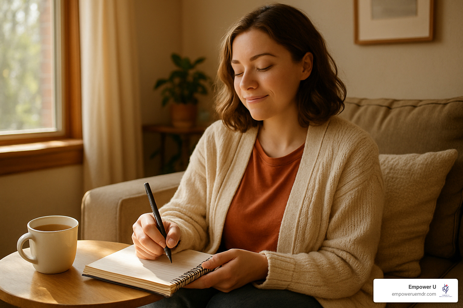 Hopeful person journaling peacefully after therapy session - emdr therapists in orange county ca