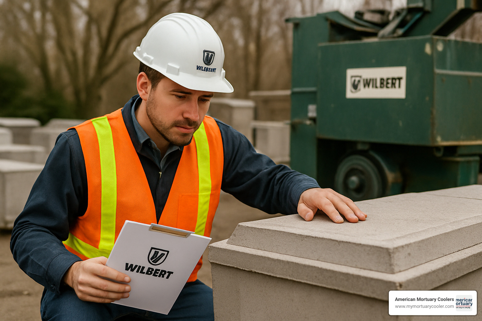 engineer inspecting vault - wilbert funeral home