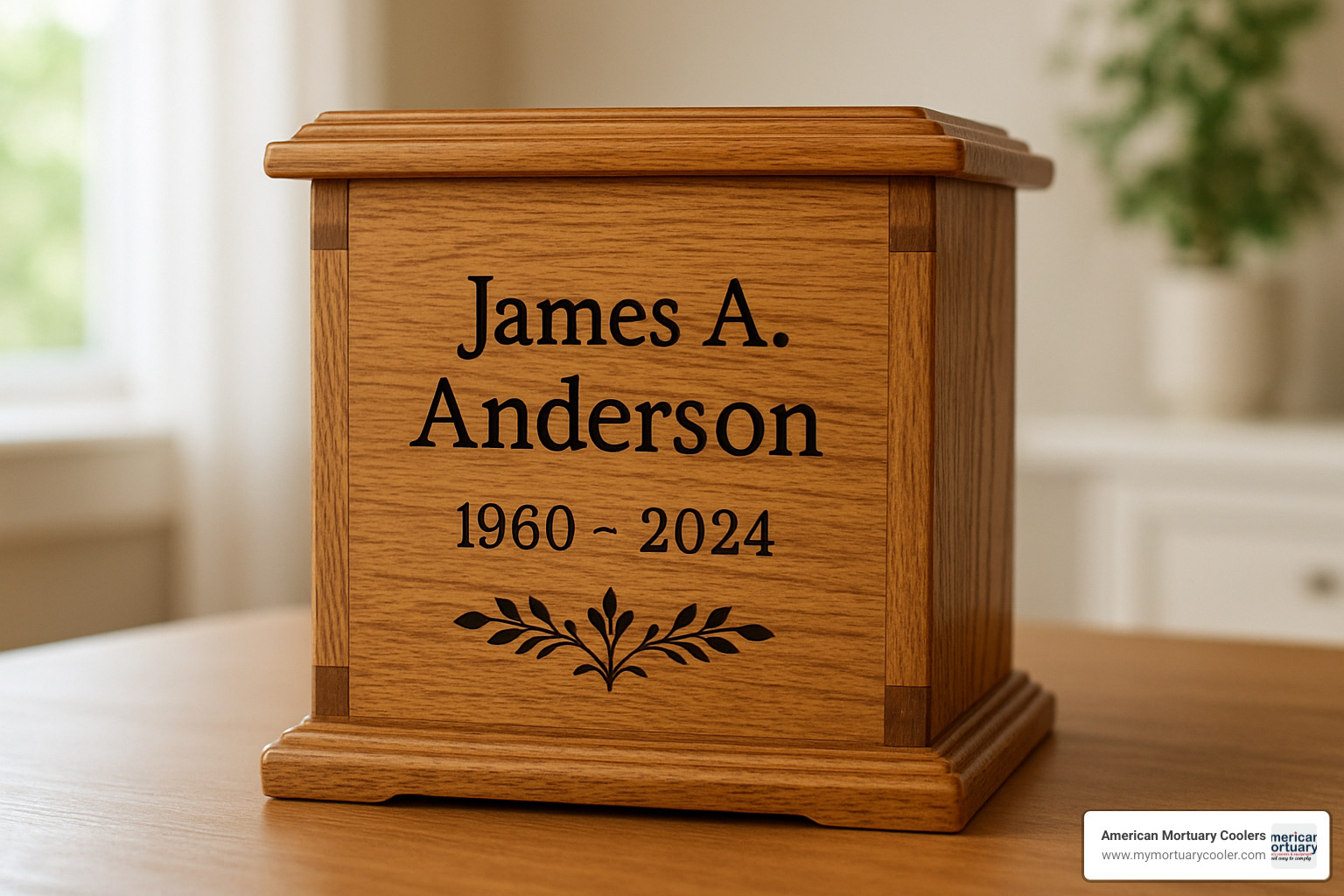 Custom engraved wooden urn with personalized details - urns and keepsakes