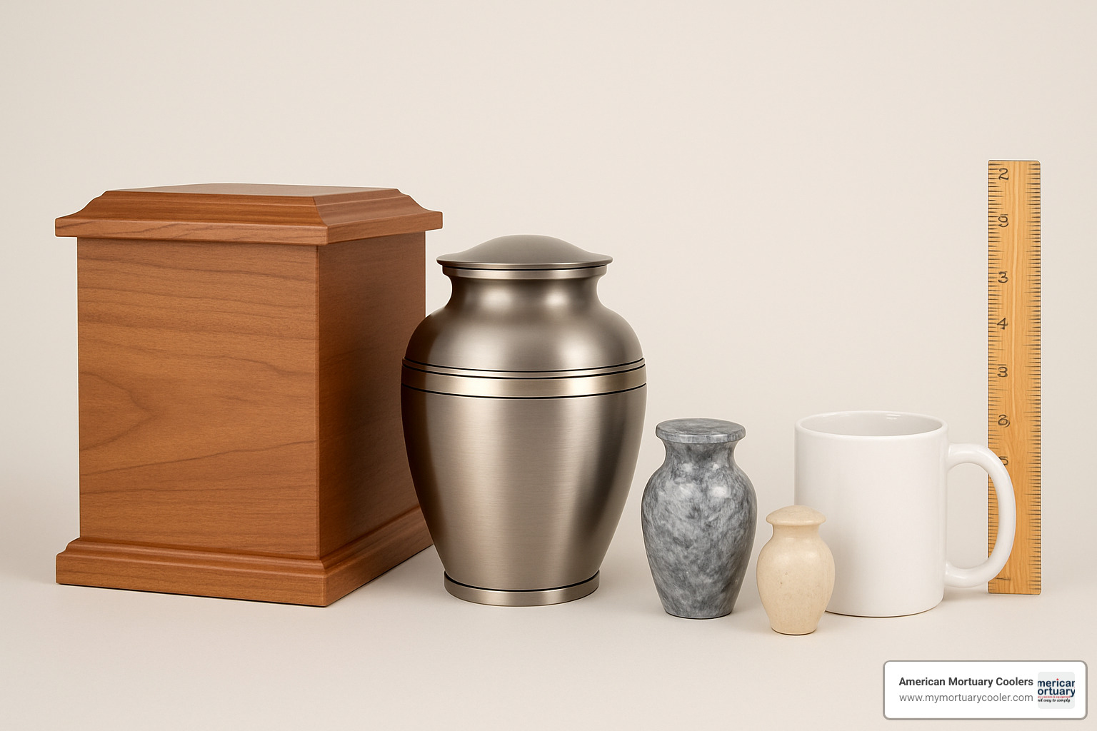 Types of cremation urns and keepsakes showing size comparisons - urns and keepsakes