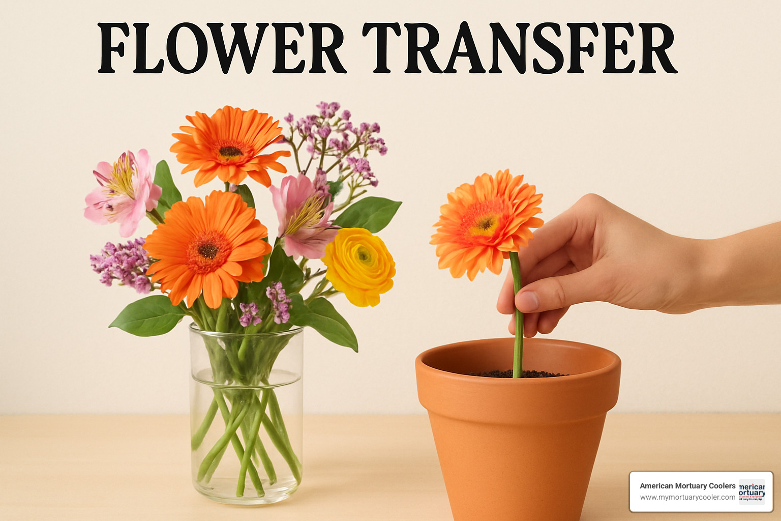 flower transfer storage and display setup - flower transfer