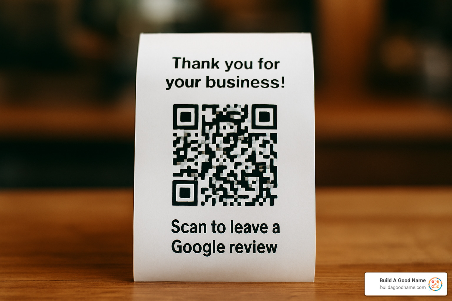 QR code placed on a customer receipt with clear instructions - generate more google reviews