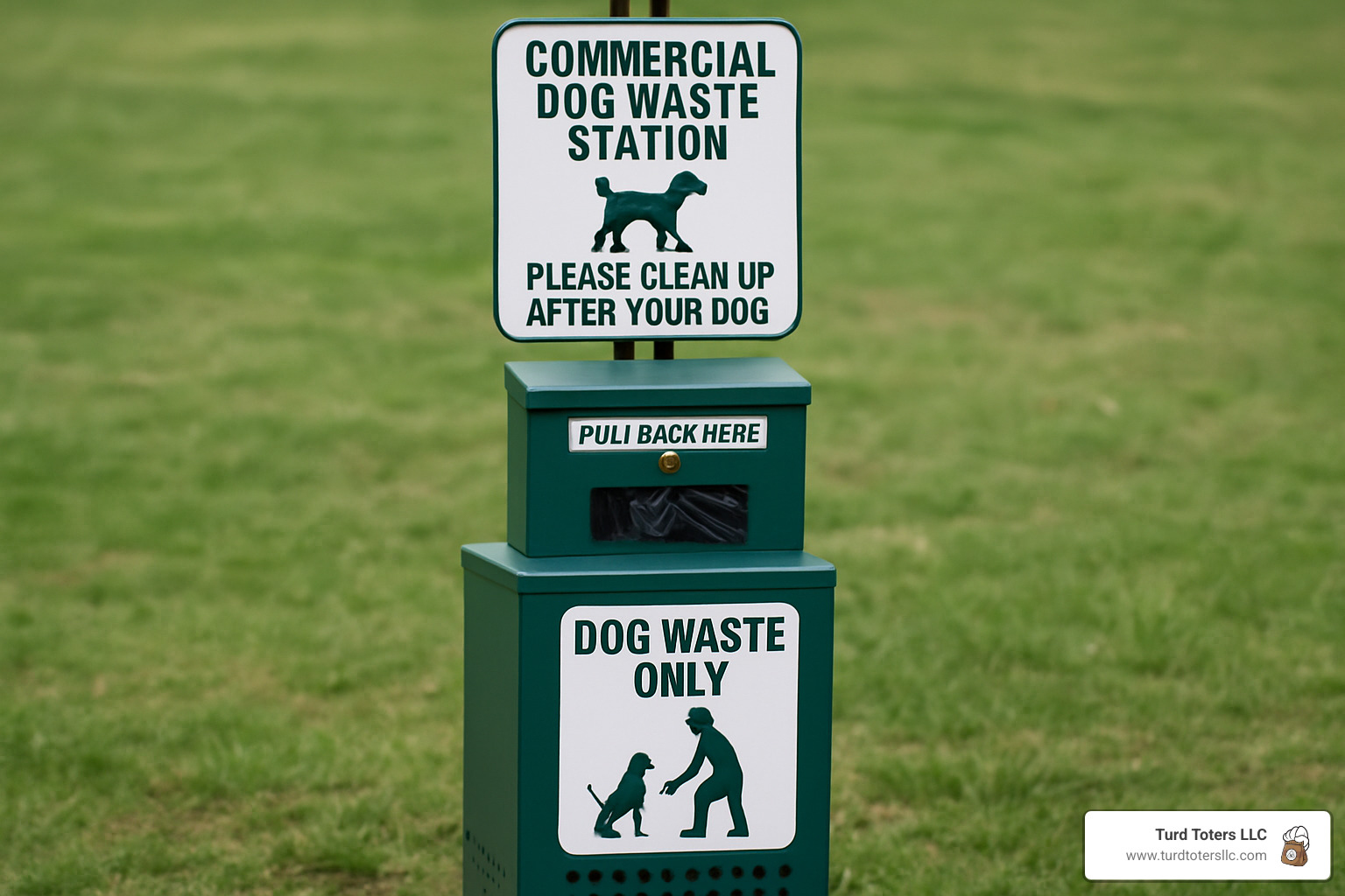 Three different styles of commercial dog waste stations side by side - budget steel model, premium aluminum model, and eco-friendly recycled plastic model - commercial dog waste station