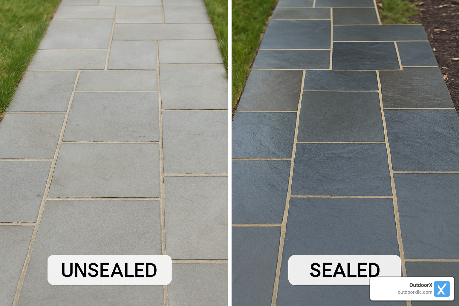 sealed versus unsealed bluestone comparison - bluestone walkway installation