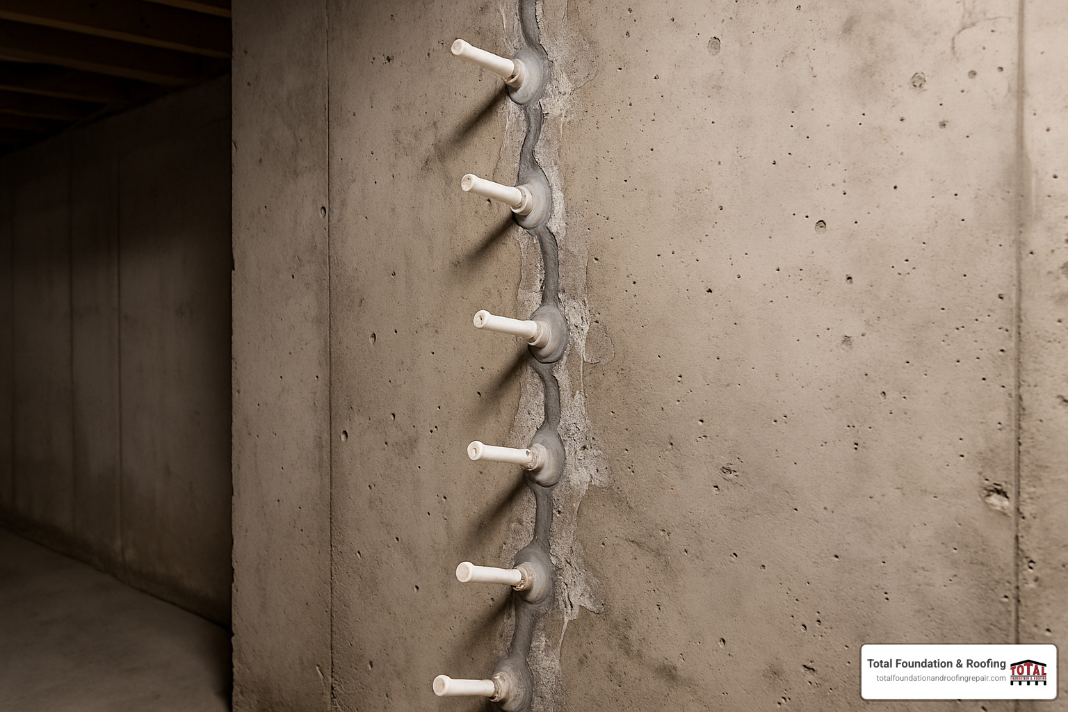 injection ports installed in basement wall crack - basement crack repair injection ports installed in basement wall crack - basement crack repair