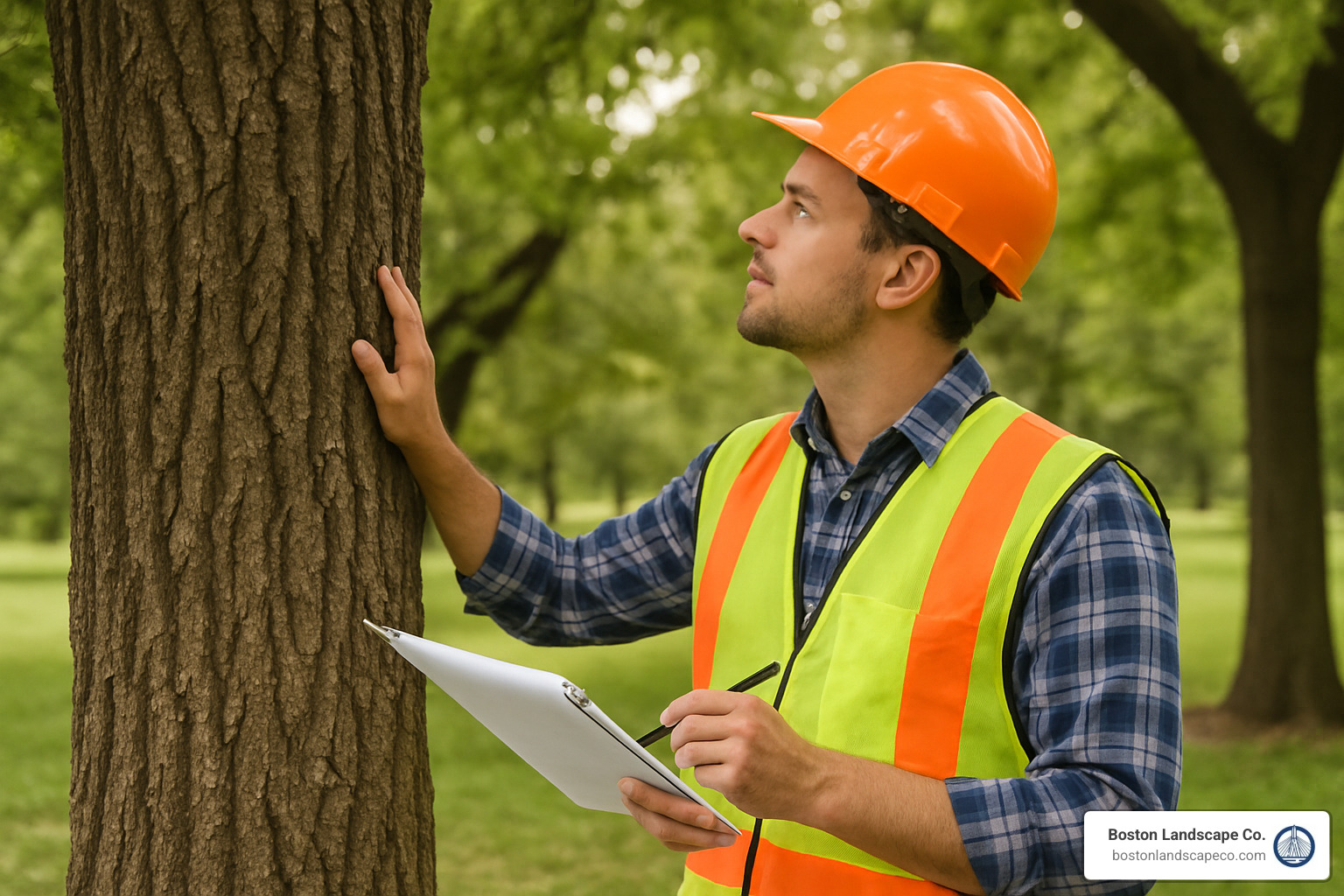 Certified arborist credential badge and equipment - tree assessment services