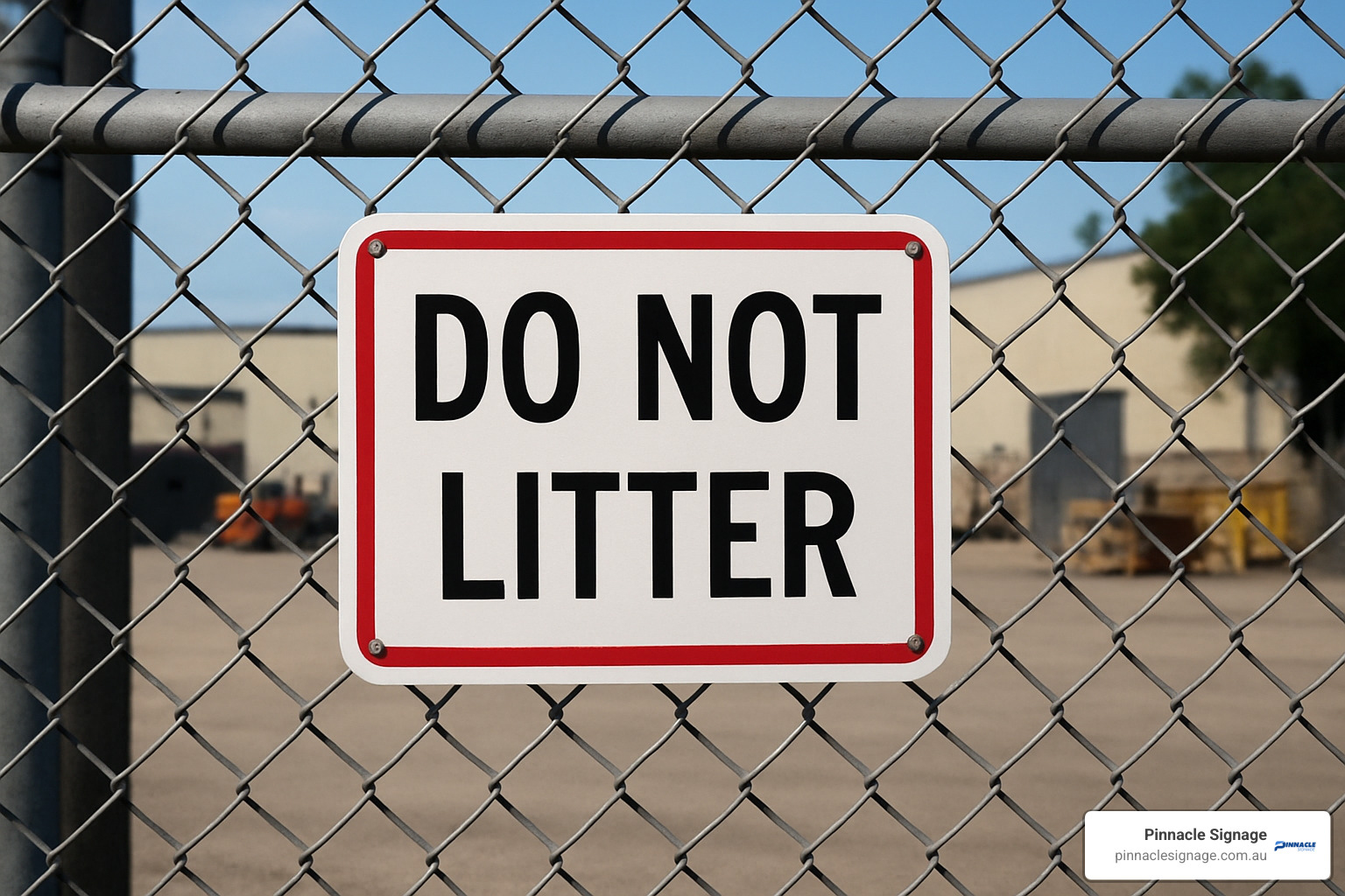 installed sign on workplace fence - do not litter signs