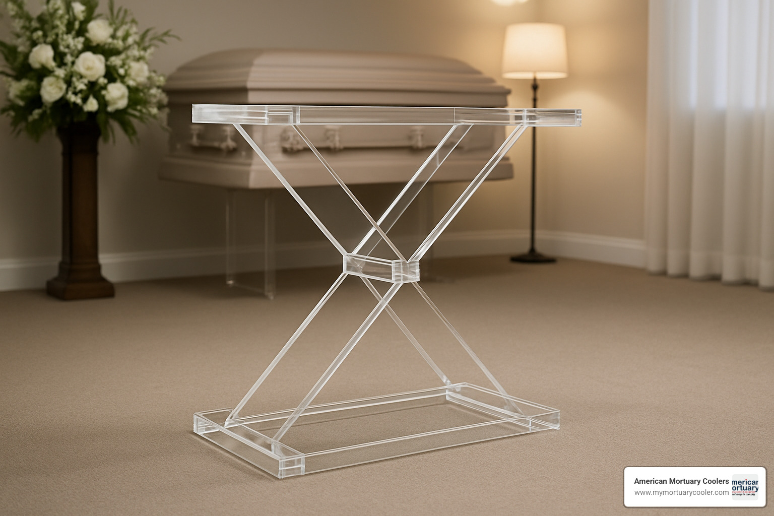 acrylic casket stand with X-style design - what is a casket stand called