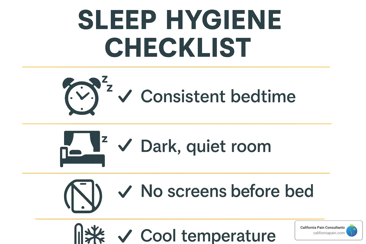 sleep hygiene checklist - aches and pains