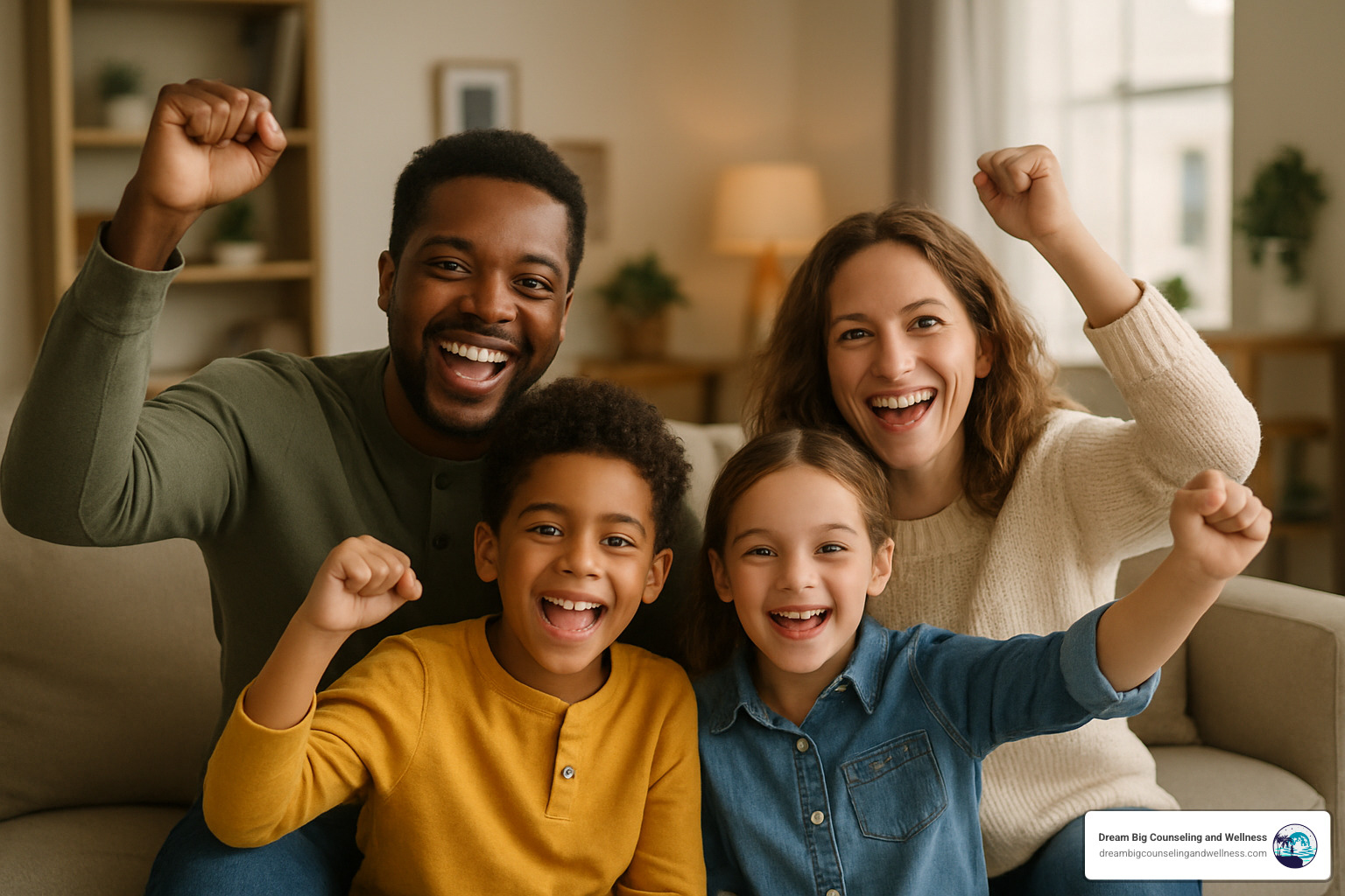 family celebrating success - Georgetown family counseling