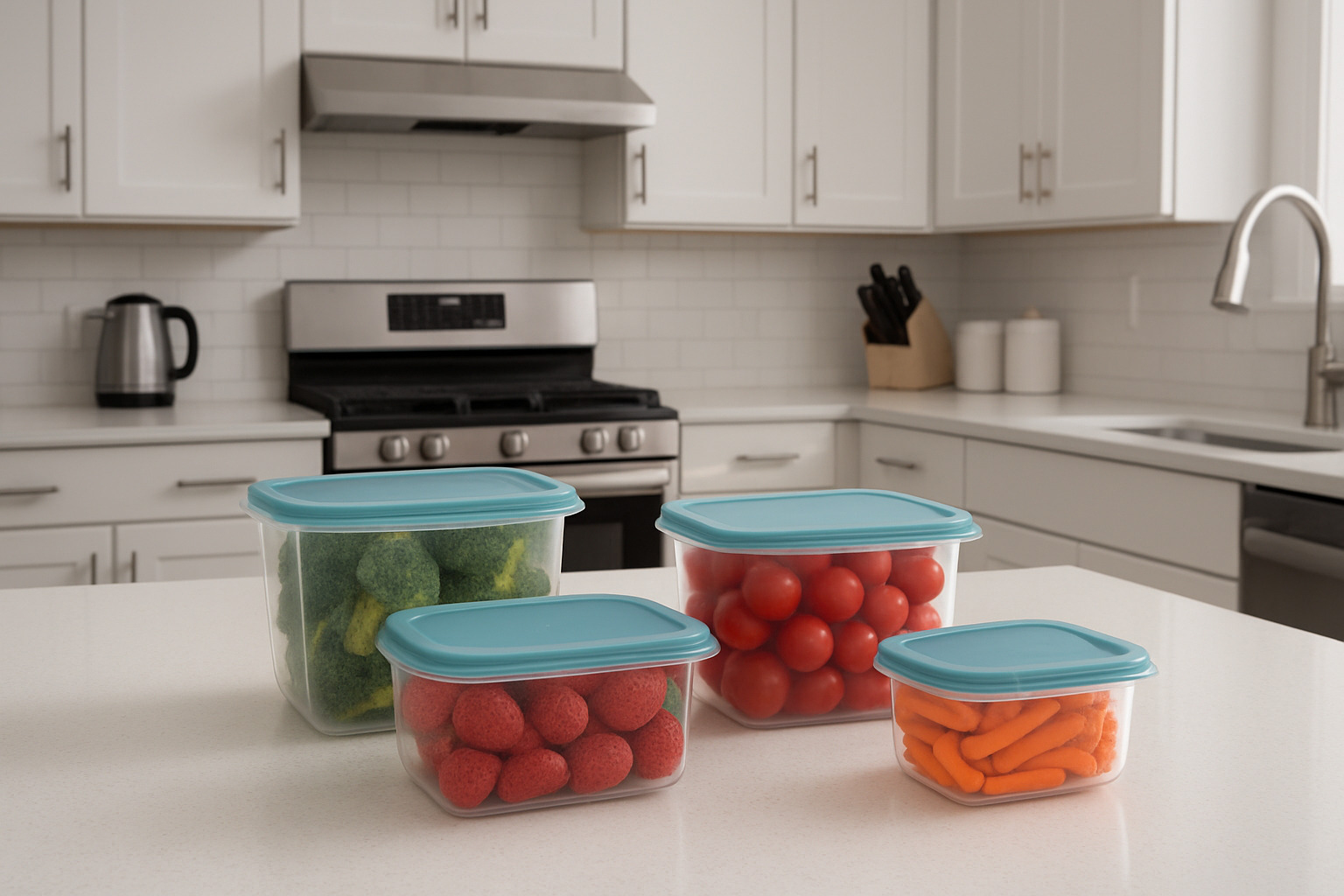 clean countertop with sealed containers - how to get rid of fruit flies