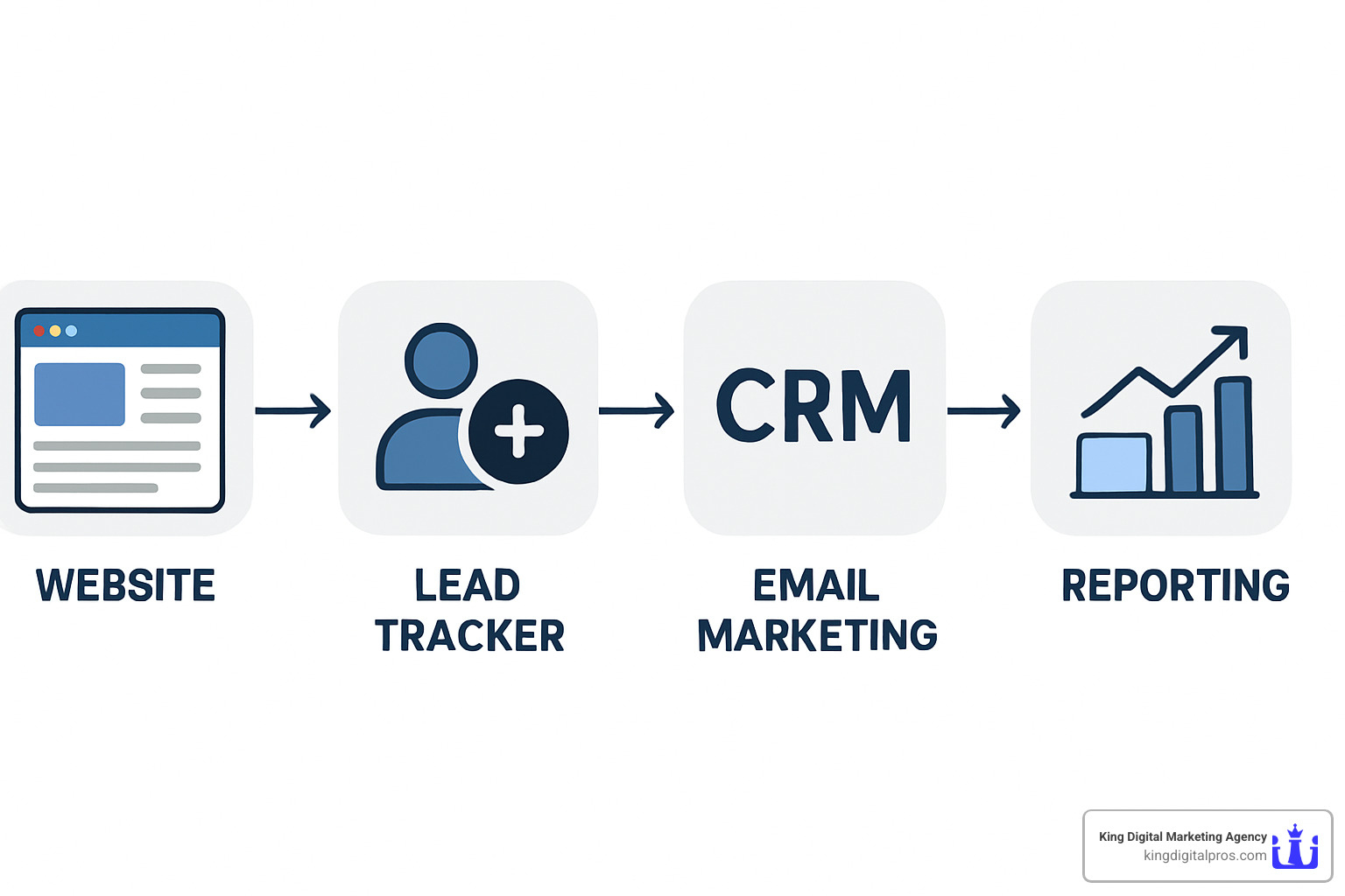 automation flowchart: leads flow from website to lead tracker, CRM, email marketing, and reporting tools - lead tracker Automation Flowchart: Leads Flow From Website To Lead Tracker, Crm, Email Marketing, And Reporting Tools - Lead Tracker